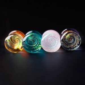 Sparkly Swirl Glass Saddle Ear Plug in Purple, White, Green and Gold  6mm - 25mm