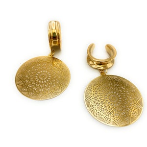 Gold Mandala 316l Surgical steel Horseshoe Saddle Tunnels / Plugs available in 6mm (2GA) - 25mm (1.")