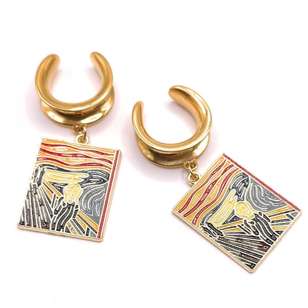 The Scream artist Edvard Munch Gold 316l Surgical steel Horseshoe Saddle Tunnels / Plugs available in 6mm (2GA) - 30mm (1.18")