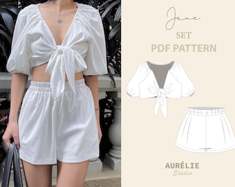 Bundle: Front Tie Blouse + Shorts, 2 Sewing Patterns, Beginner PDF Pattern, Easy Digital PDF, Instant Download, The June Set