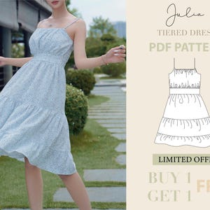 Tiered Dress Sewing Pattern, Summer Midi Dress PDF Pattern, Easy Digital PDF, Instant Download, Beginner Dress Pattern, Women Dress Digital