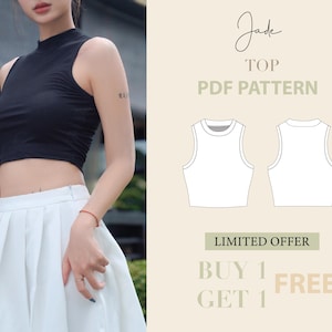 Mock Neck Top Sewing Pattern, Crop Top Easy PDF Pattern, Instant Download, Beginner Top Digital PDF