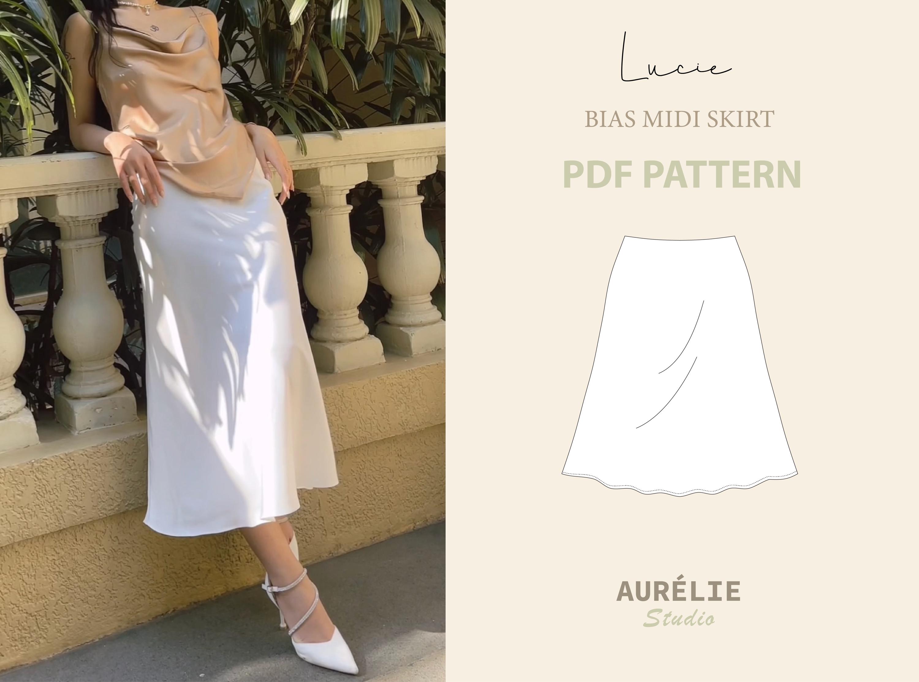 Bias Midi Skirt With Invisible Zipper Sewing Pattern Easy Digital PDF Satin Skirt Beginner Silk Skirt Digital PDF Instant Download Etsy