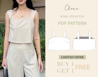 Wide Strap Top Sewing Pattern, Easy Digital PDF, Linen Top Pattern, Beginner Top Digital PDF, Summer Top Easy PDF Pattern