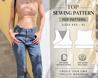Crop Top Sewing Pattern PDF, Sleeveless Top, Summer Top, Beginner
