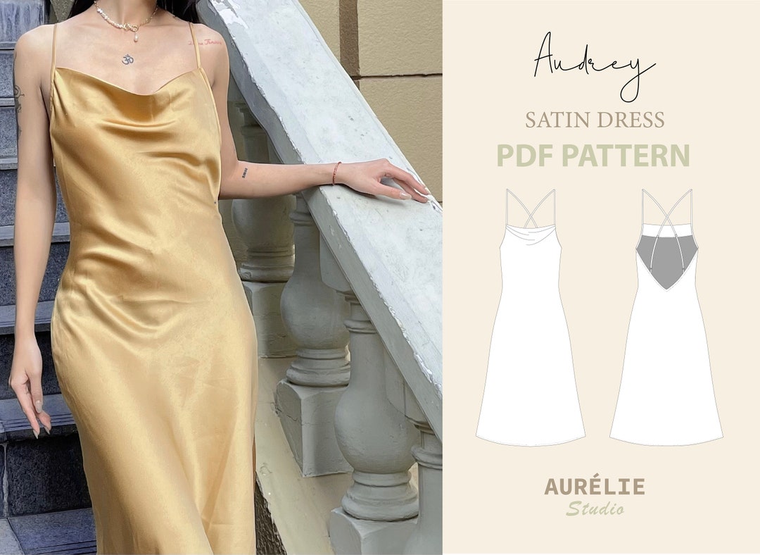 Audrey Satin Dress With Adjustable Straps, Cowl Neck Dress Sewing ...