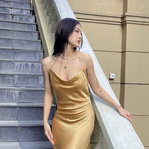 Audrey Satin Dress With Adjustable Straps, Cowl Neck Dress Sewing ...