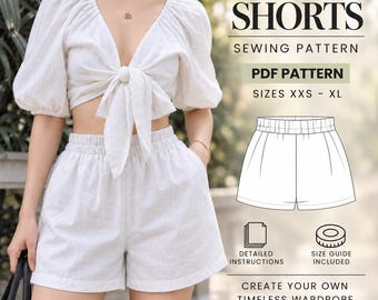 Shorts Sewing Pattern PDF, Women’s Shorts with Pockets, Beginner