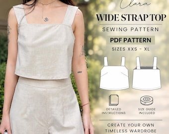 Wide Strap Top Sewing Pattern PDF, Linen Top Pattern, Beginner