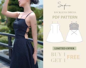 Backless Dress Sewing Pattern, Easy Digital PDF, Summer Dress Easy PDF Pattern, Instant Download, Beginner Dress Pattern, Women Dress