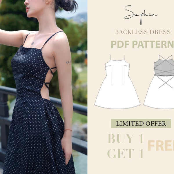 Backless Dress Sewing Pattern, Easy Digital PDF, Summer Dress Easy PDF Pattern, Instant Download, Beginner Dress Pattern, Women Dress