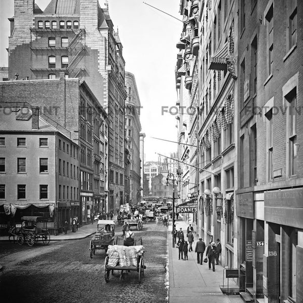 Vintage 1900 BOSTON State Street Photo Picture OLD Horse and Buggy Photograph Print 8x10 8.5x11 11x14 B&W Massachusetts City Wall Art #3