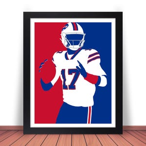 Póster de fútbol de los Buffalo Bills enmarcado con foto de Josh Allen (8 x 10 o 11 x 14) (WB2W)