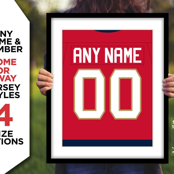 FLORIDA PANTHERS Jersey Photo Picture Hockey Art ANY Custom Name & Number Poster Print Red or White 8x10, 8.5x11, 11x14, 16x20 (fljers)