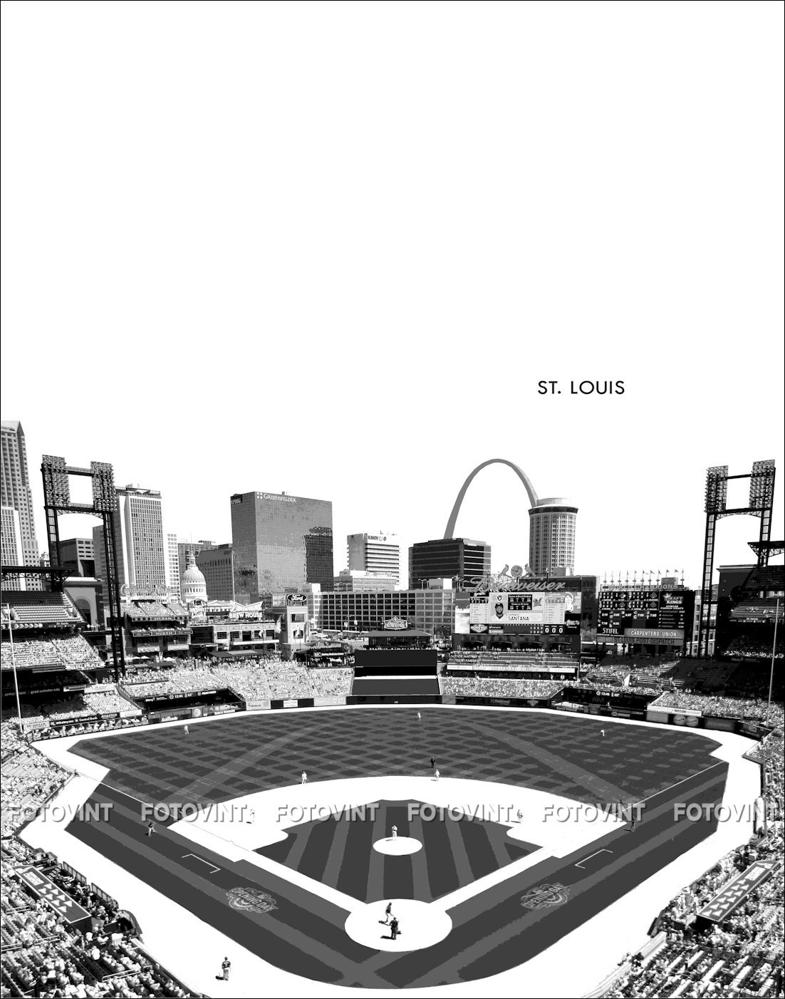 The St Louis Cardinals Clock in Busch Stadium black and white Photos