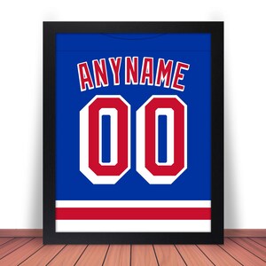 Framed (NEW YORK RANGERS comparable) Custom Photo Picture Any &quot;Name & Number&quot; Hockey Print in 8x10 or 11x14 / White or Blue (jz)