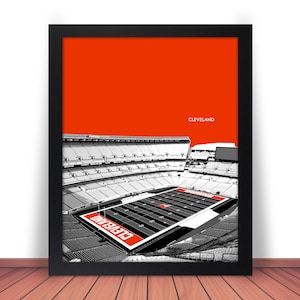CLEVELAND BROWNS Stadium Photo Picture Football Skyline Poster 8x10 8.5x11 11x14 11x17 16x20 Framed Option Brown Orange White or Gray (2OR)