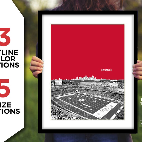 TDECU STADIUM Football Photo Picture Houston City Skyline Poster Art 8x10, 8.5x11, 11x14, 11x17 or 16x20 (int) cfb