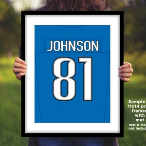 CALVIN JOHNSON Jersey Photo Picture Art DETROIT Lions Football Poster Print Blue or White Home/Away 8x10, 8.5x11, 11x14, 16x20 detjers image 4