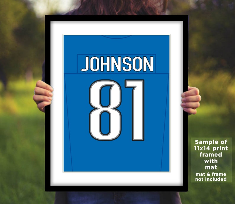 CALVIN JOHNSON Jersey Photo Picture Art DETROIT Lions Football Poster Print Blue or White Home/Away 8x10, 8.5x11, 11x14, 16x20 detjers image 4