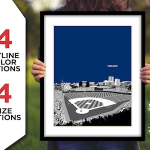 WRIGLEY FIELD Photo Picture CHICAGO Cubs Baseball City Skyline Poster Print 8x10, 8.5x11, 11x14, 11x17 or 16x20 (interior) mlb
