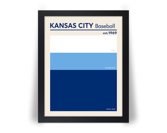 KANSAS CITY ROYALS comparable Baseball Color Swatch Photo Picture Poster Print in 8x10, 8.5x11, 11x14 or 16x20 / Framed Option 8x10 or 11x14