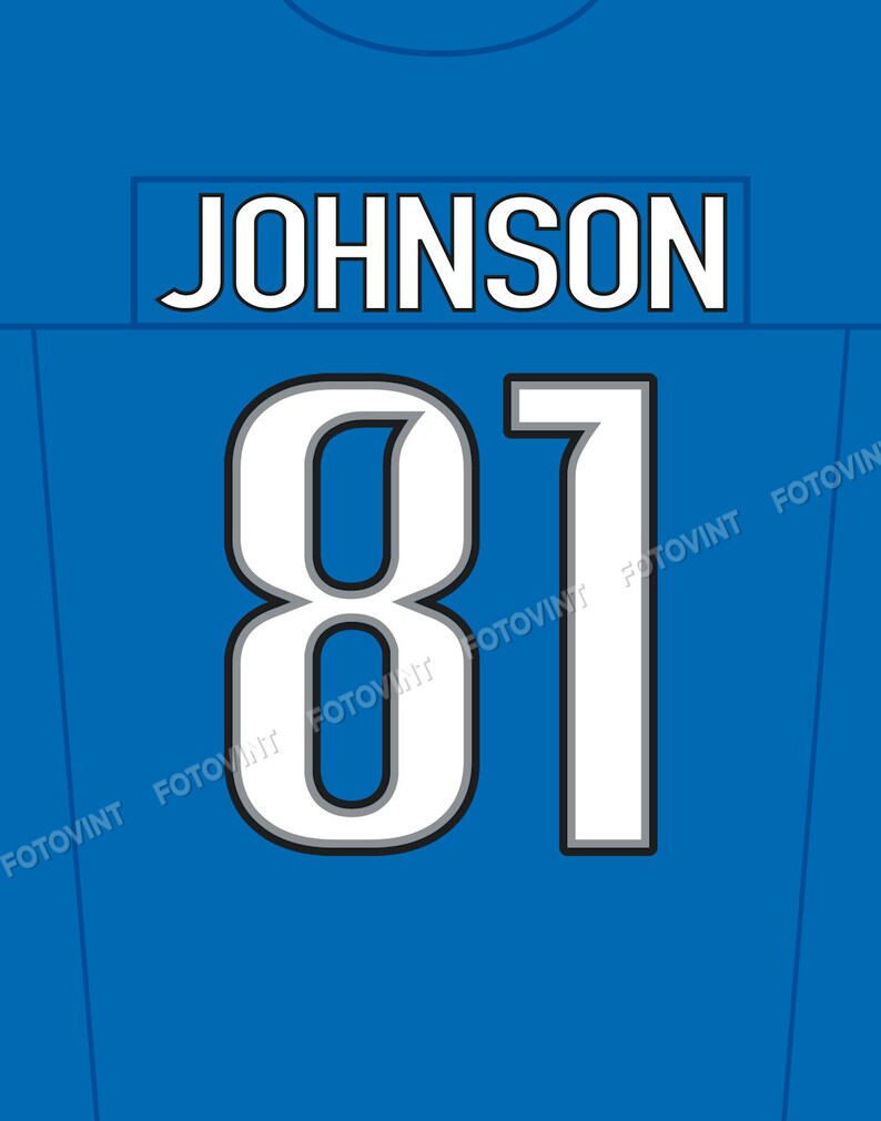 CALVIN JOHNSON Jersey Photo Picture Art DETROIT Lions Football Poster Print Blue or White Home/Away 8x10, 8.5x11, 11x14, 16x20 detjers HONOLULU BLUE