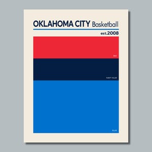 Póster con foto de muestra de color de baloncesto comparable a OKLAHOMA CITY THUNDER: 8 x 10, 8,5 x 11, 11 x 14 o 16 x 20 (a)