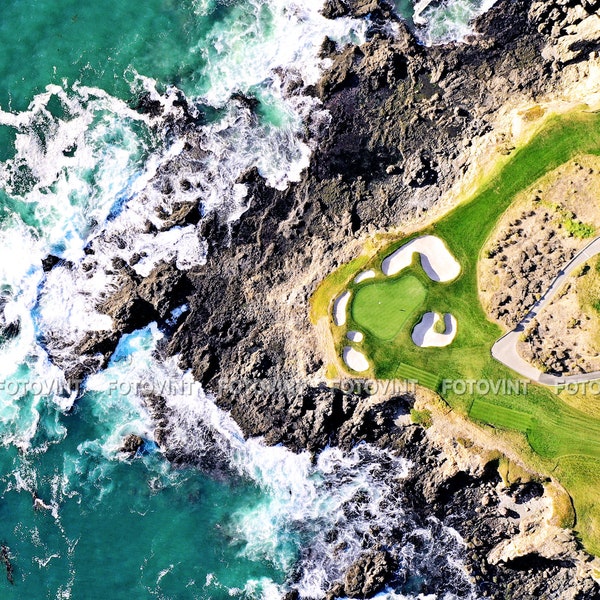 PEBBLE BEACH Golf Course Photo Print US Open Site 7th Hole Aerial Photograph Picture 8x10, 8.5x11, 11x14 or 16x20  (PB1)