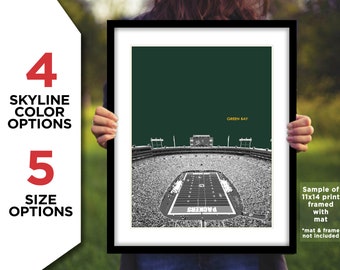 LAMBEAU FIELD Photo Picture Green Bay Packers Football SKYLINE Poster Print 8x10, 8.5x11, 11x14, 11x17 or 16x20 (Interior) nfl