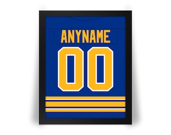 BUFFALO SABRES comparable Personalized Hockey Photo Poster (Any Name & Number) 8x10, 8.5x11, 11x14, 16x20 Blue or White w/Framed Option JZ