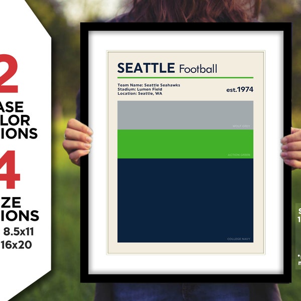 SEATTLE SEAHAWKS Team Color Swatch Photo Picture FOOTBALL Poster Print - 8x10, 8.5x11, 11x14 or 16x20 (nfltc)