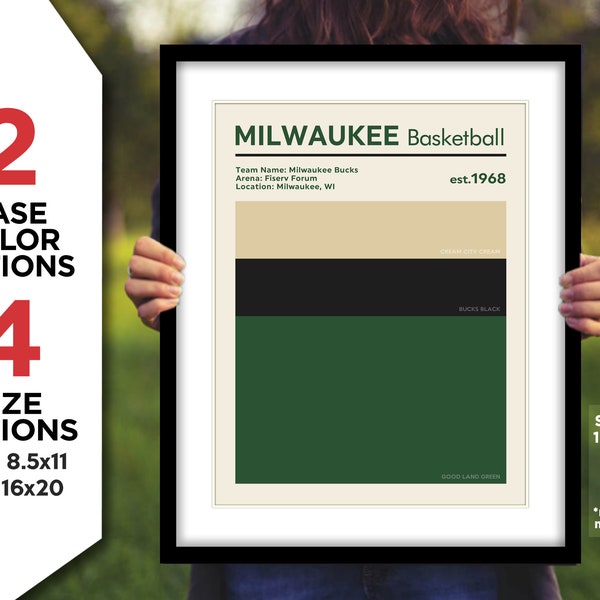 MILWAUKEE BUCKS Team Color Swatch Photo Picture BASKETBALL Poster Print - 8x10, 8.5x11, 11x14 or 16x20 (nbatc)