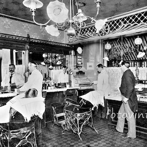 Vintage 1900 NEW YORK City Barber Shop Photo Picture L.C. Wiseman BARBERSHOP B&W Photograph Print 8x10, 8.5x11 or 11x14 Photography Art #17