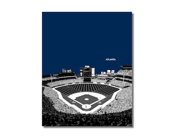 ATLANTA BRAVES Turner Field Photo Picture Baseball City SKYLINE Poster Print 8x10, 8.5x11, 11x14, 11x17, 16x20 Blue, Red w/Framed Option (B)