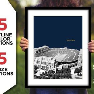 NOTRE DAME Stadium Photo Picture South Bend Football SKYLINE Poster Print 8x10, 8.5x11, 11x14, 11x17 or 16x20 (exterior) cfb