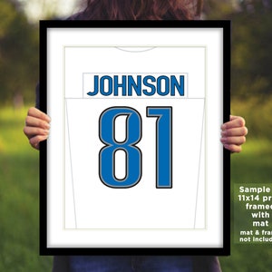 CALVIN JOHNSON Jersey Photo Picture Art DETROIT Lions Football Poster Print Blue or White Home/Away 8x10, 8.5x11, 11x14, 16x20 detjers image 5