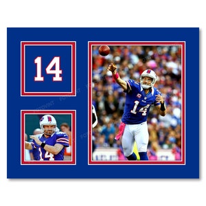 May include: A blue and red framed collage featuring a football player wearing a blue jersey with the number "14" on it. The collage also includes a close-up of the number "14" in white on a blue background.