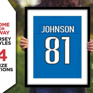 CALVIN JOHNSON Jersey Photo Picture Art DETROIT Lions Football Poster Print Blue or White Home/Away 8x10, 8.5x11, 11x14, 16x20 detjers image 1