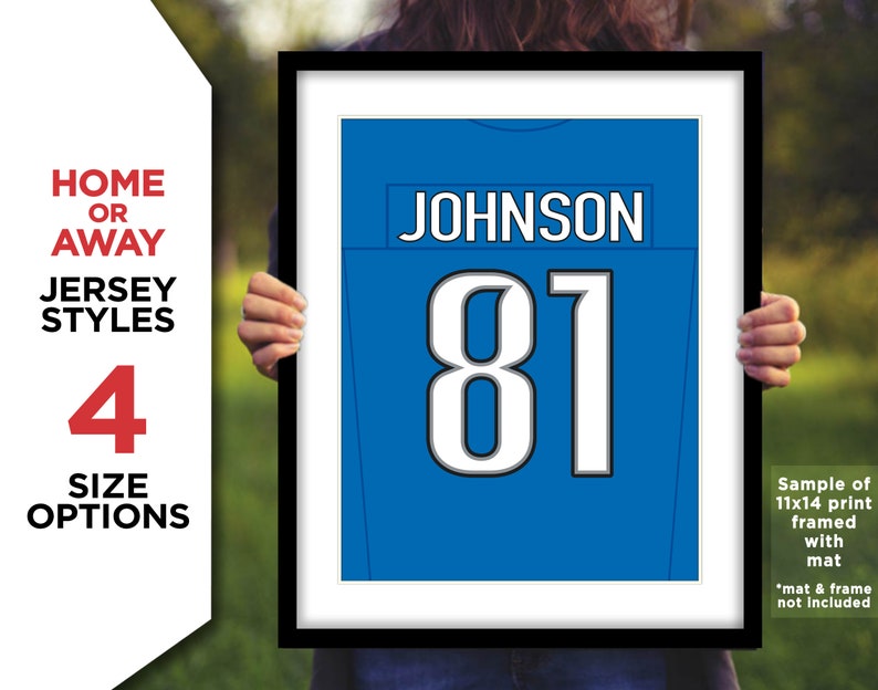 CALVIN JOHNSON Jersey Photo Picture Art DETROIT Lions Football Poster Print Blue or White Home/Away 8x10, 8.5x11, 11x14, 16x20 detjers image 1