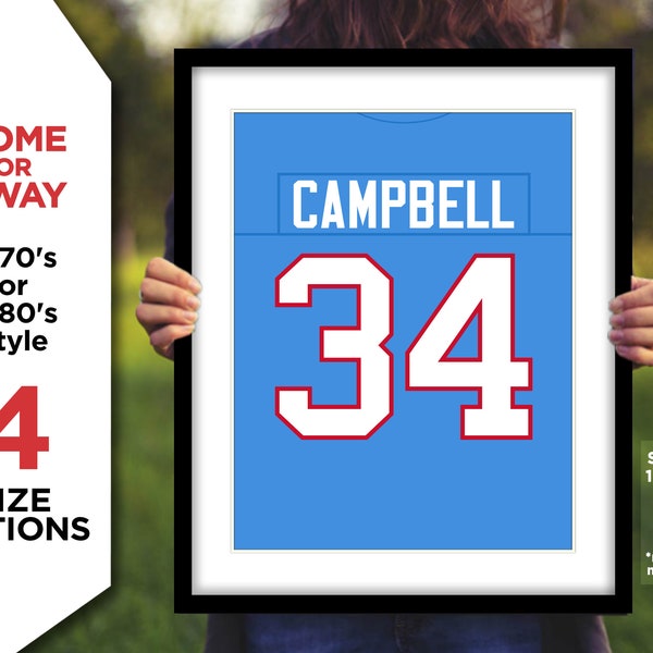 EARL CAMPBELL Jersey Photo Picture Art HOUSTON Oilers Throwback Football Poster Print 8x10, 8.5x11, 11x14 or 16x20 (houjers)