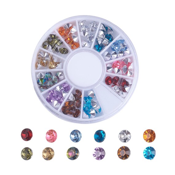 84pcs Rhinestone Cabochon Pointed Back, 5mm, 12 Mixed Colors, Nail Art Decoration, Polymer Clay, Resin, Epoxy, Jewelry Making, Diamonds