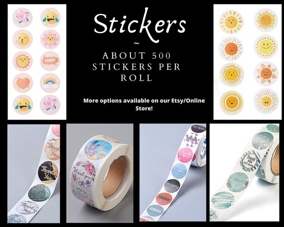 500Pcs/Roll Bulk Small Thank You Stickers, 25mm, Variety, Self-Adhesive, Colorful, Flower, Sun, Business, Positive, School, Labels