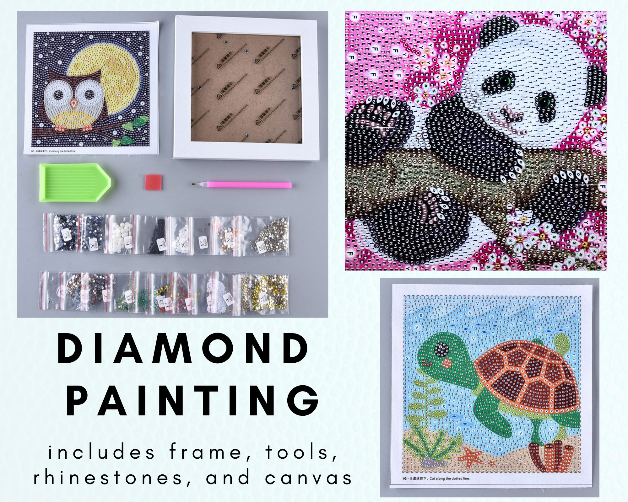 DIY Crafts, Turtle Diamond Painting, Diamond Art, Kids, 15x15 Cm,  Personalized Storage Box, Arts and Crafts, Kit, Set, All Tools Included 