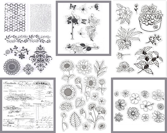 Floral, Words, Phrases, Pattern Transparent Silicone Stamps, Seals, DIY Scrapbooking, Card Making, Sunflower, Rose, Daisy, Flora, Butterfly