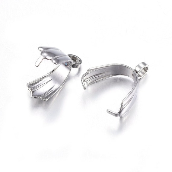 5 or 10 Pinch Bails Stainless Steel for Jewelry and Pendant Making, DIY Jewelry, Decorated Pinch Bail, DIY Necklace Clip, Platinum Snap Bail
