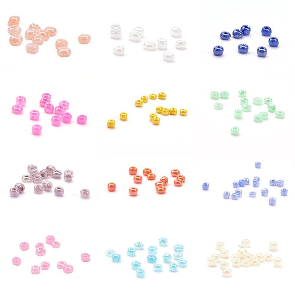 15 Mix Color Glass Seed Bead Kit, Size 6/0 or 12/0 , 2 or 4mm, 240027000,  DIY, Kid's Crafts, Green Pink Yellow Black Brown White Clear Blue 