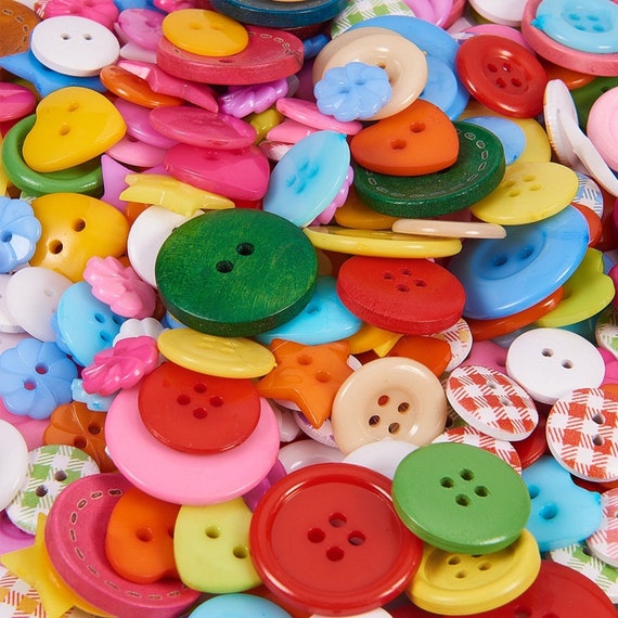 50 Buttons, Mixed, Random Sizes and Colors, Wooden, Sew-on Buttons, DIY Jewelry, DIY Hat Making, Purses, Clothing, Colorful Button Craft