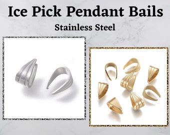 5, 10 or 20 Fancy Ice Pick Bails, Gold or Platinum/Steel Color, Stainless Steel,  Pinch Bails DIY Necklace, Snap Bail, DIY Pendant Clips