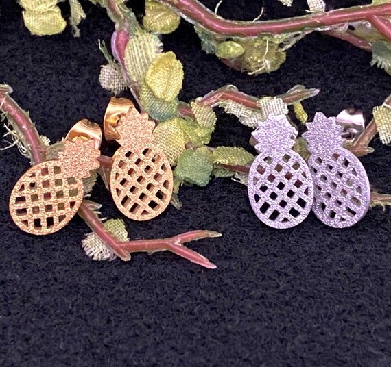 Silver or Gold Sparkling Pineapple Earring Studs, Hypoallergenic, Stainless Steel, Tropical Earring Studs, Beach, Island Jewelry, Summer